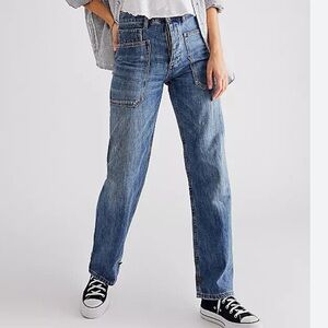 Free People x Sandrine Rose Wide Leg Cargo Jeans